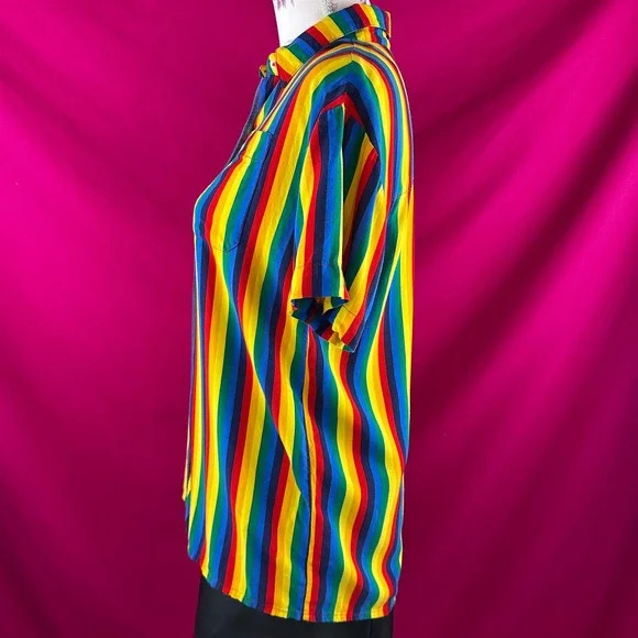 A.LAB Rainbow Striped Button Up Short Sleeve Shirt XS Gay Pride Colorful Kidcore - Picture 5 of 17